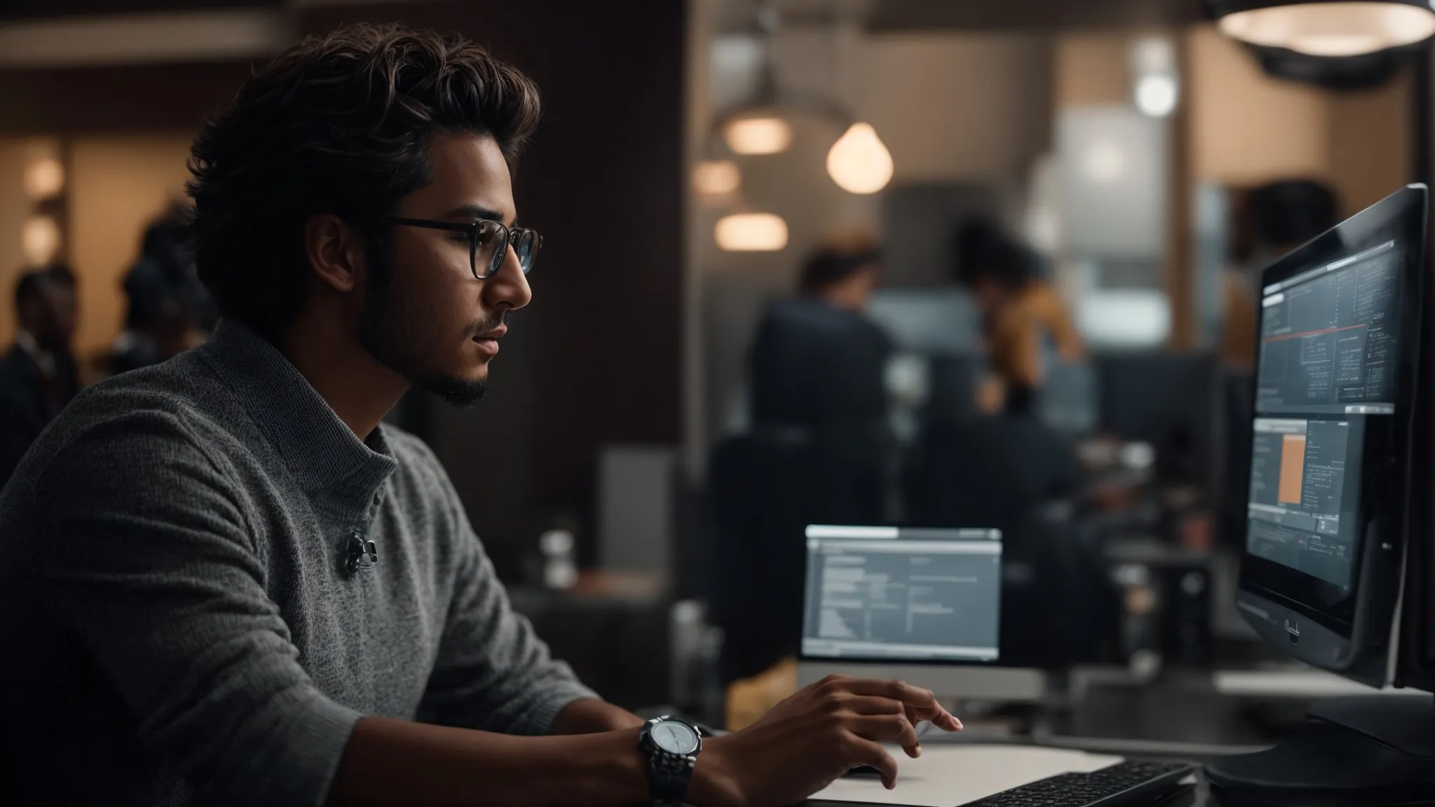 a person reviews data analytics on a computer screen, strategizing for local seo marketing.