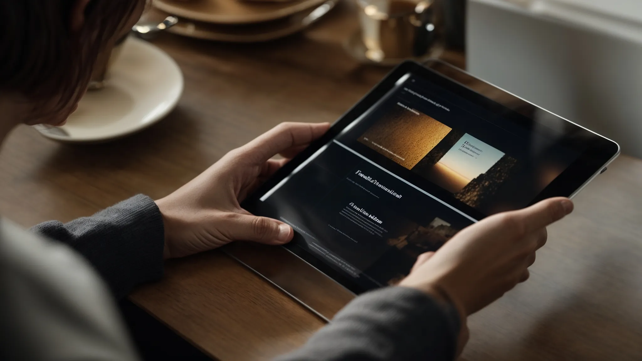 a person points at a screen showcasing a seamless transition from a magazine ad to a corresponding online campaign on a tablet.