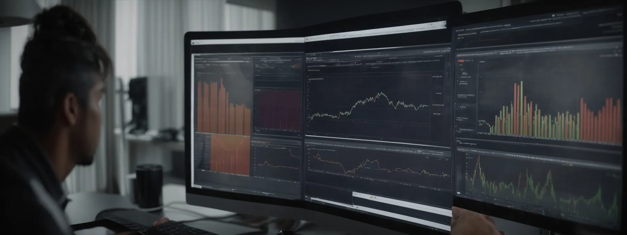a person examining a comprehensive analytics dashboard on a computer screen, reflecting the strategy and performance metrics of a website's seo campaign.