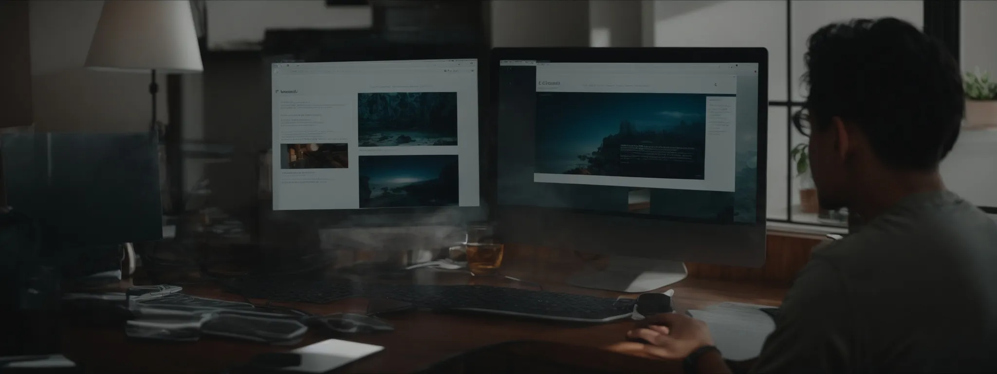 a user contentedly browsing through a well-organized, visually appealing website on a computer.