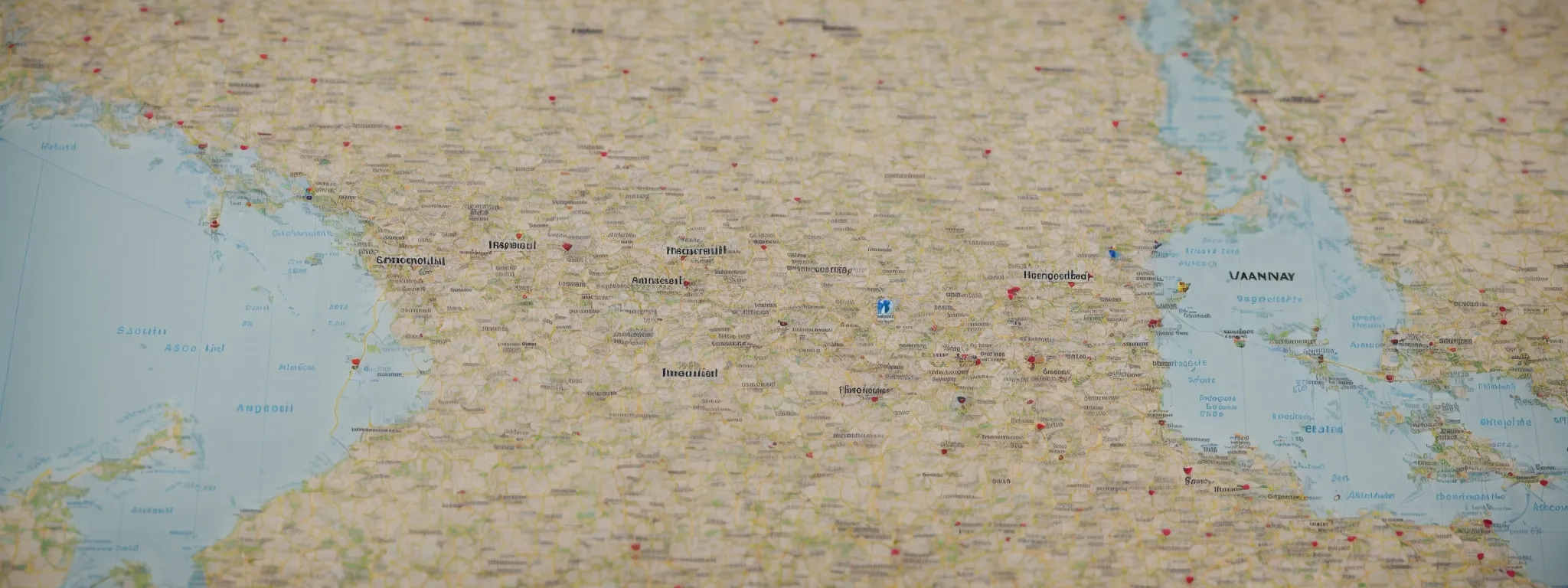 a computer screen displaying a map with various pin locations indicating business positions in a local area.