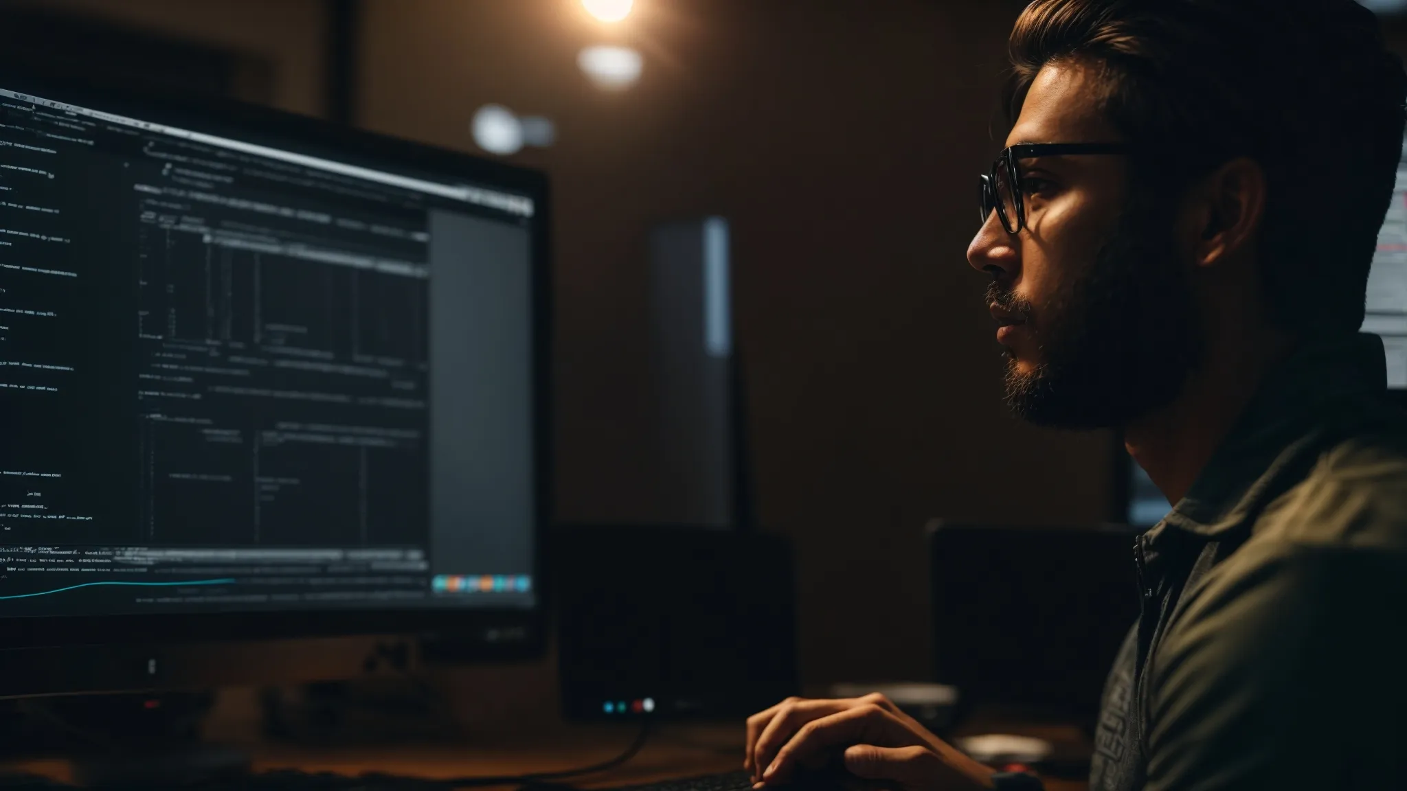 a web developer intently observes a loading progress bar on a computer screen, symbolizing website optimization for page speed seo.