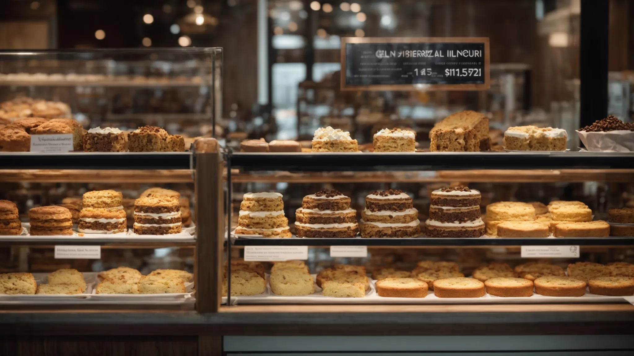 a local bakery displays a smart digital sign showcasing personalized cake promotions generated by ai marketing analysis.
