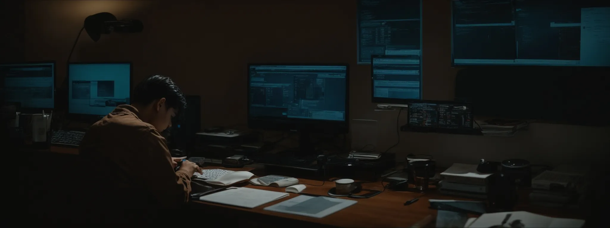 a person sitting at a computer desk, engrossed in browsing through a list of websites on their screen.