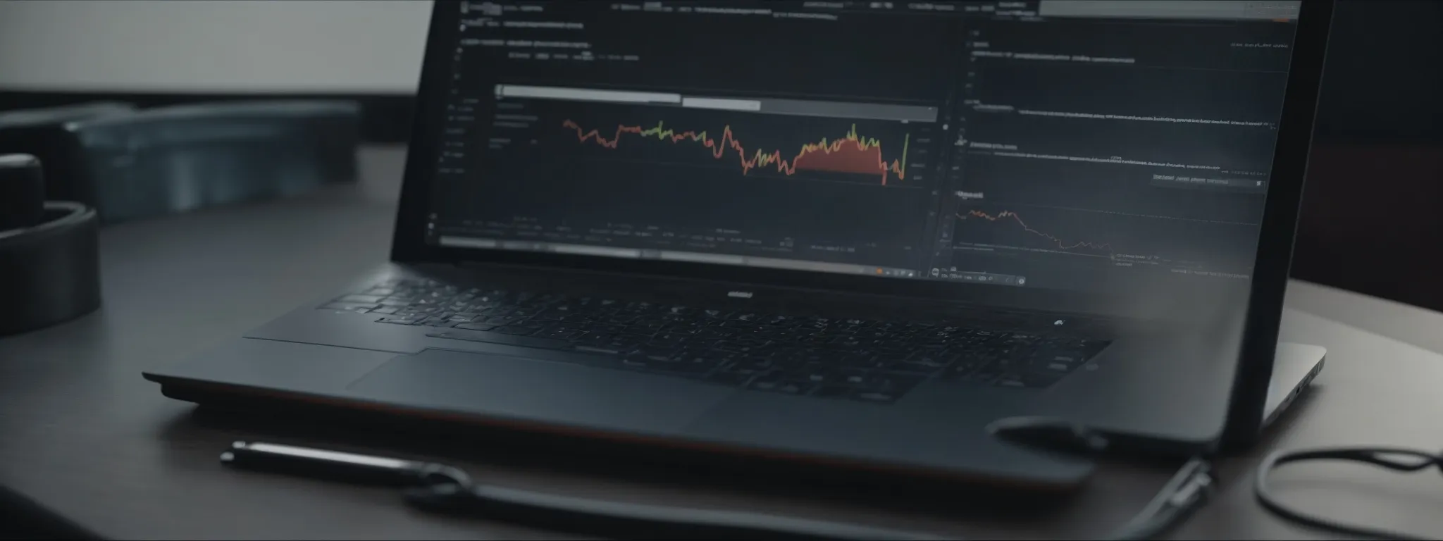 a laptop with a complex chart on the screen, symbolizing advanced seo analytics and strategy development.