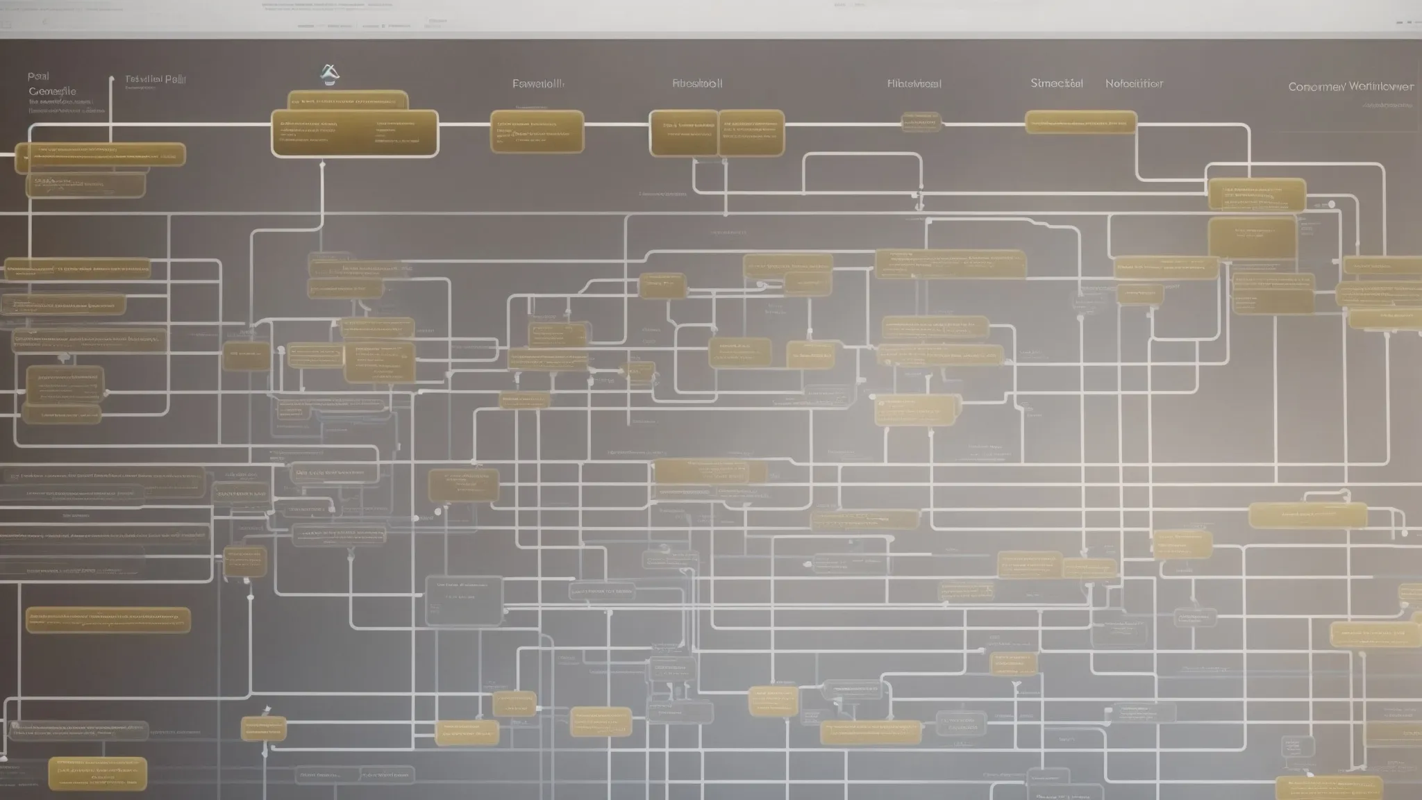 a computer screen displaying a flowchart representing website architecture, with clear pathways and a few blockages highlighted for review.