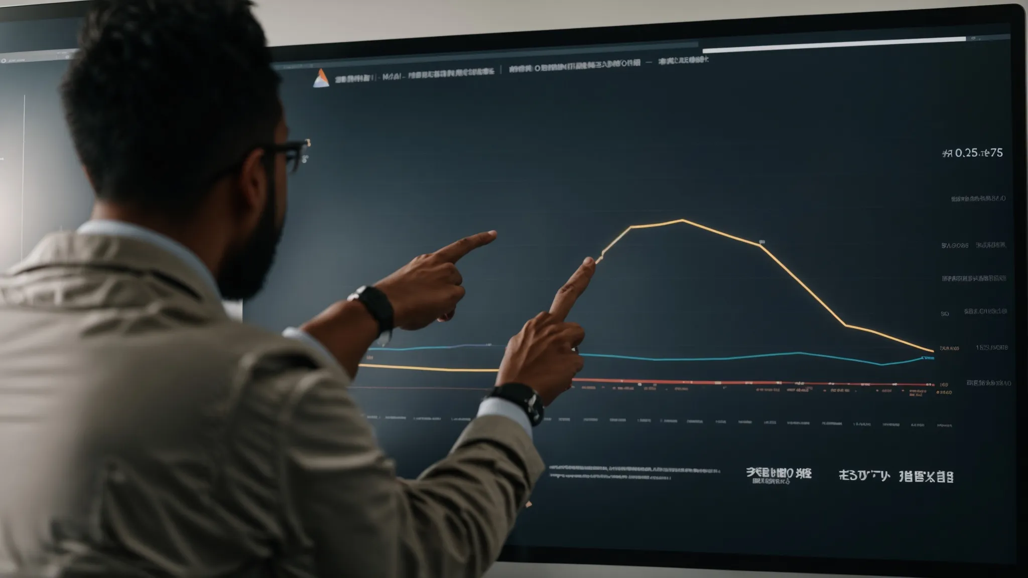 a marketing consultant pointing to a growth chart on a screen during a personal branding workshop.