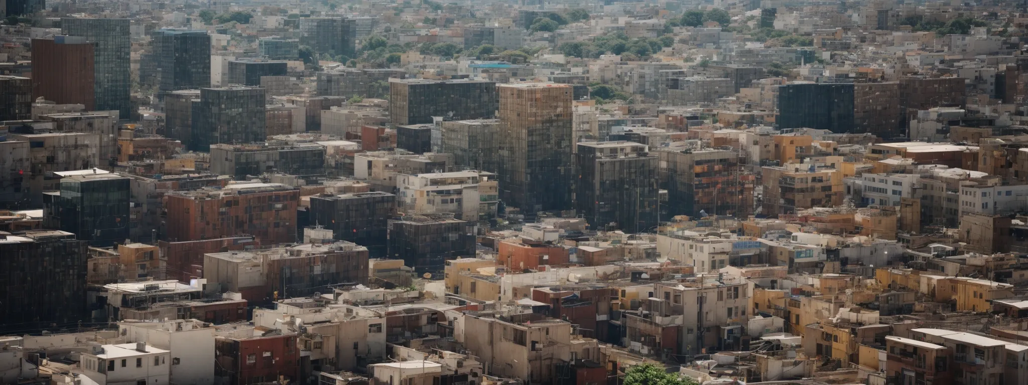 a high-angle view of a busy urban cityscape, illustrating the interconnectedness and competitive nature of the telecommunications industry.