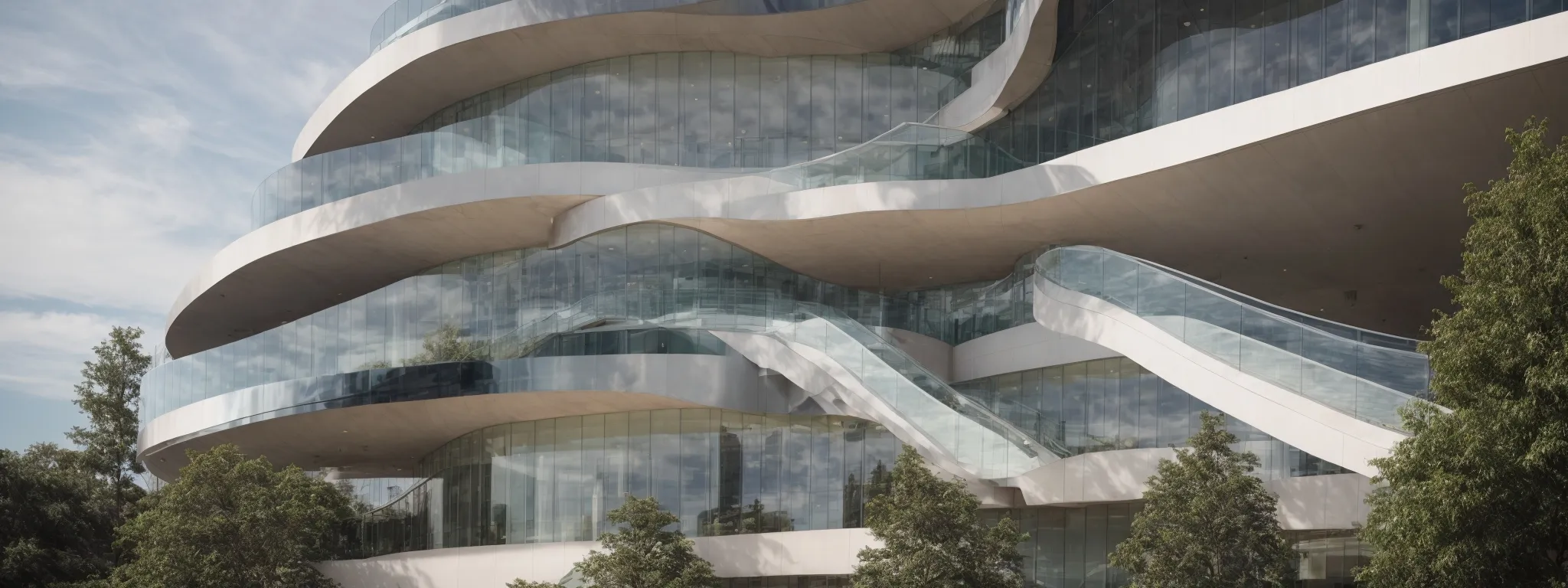 a panoramic view of a modern corporate office building, symbolizing the digital presence of a large enterprise.