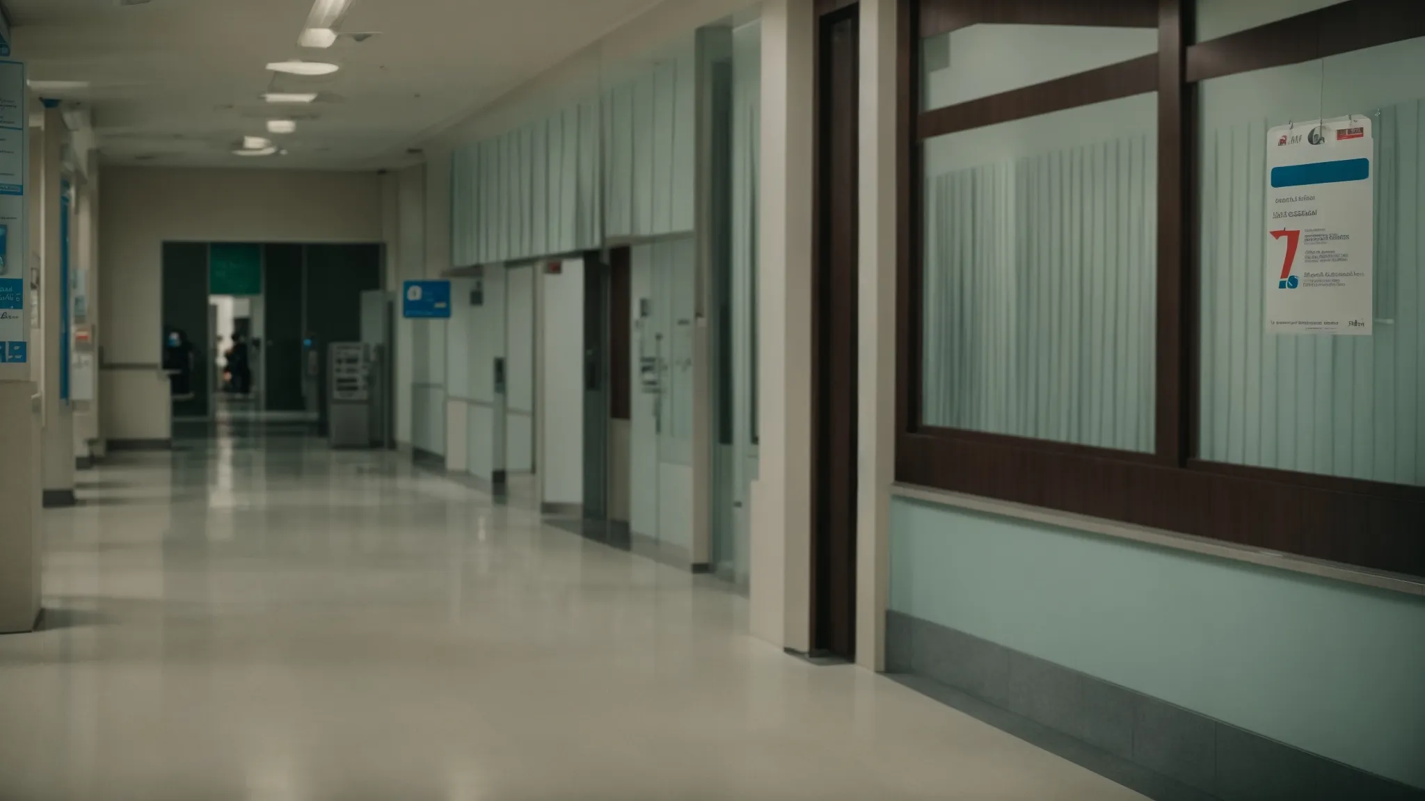 a hospital building's entrance with a large information sign directing patients to various departments.