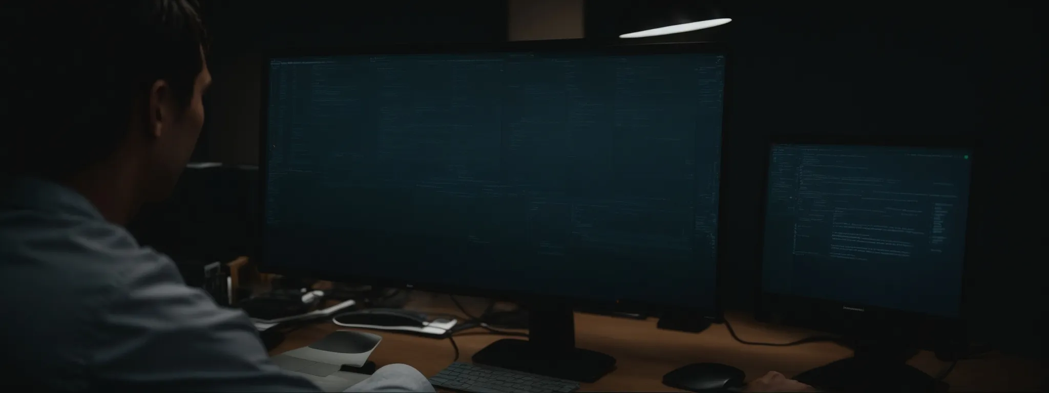 two web developers discussing over a computer screen displaying a website layout.