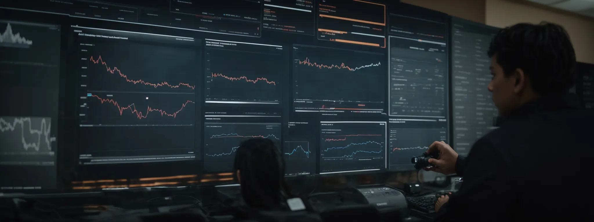 a professional navigating through a digital analytics dashboard that displays various marketing channel performances.