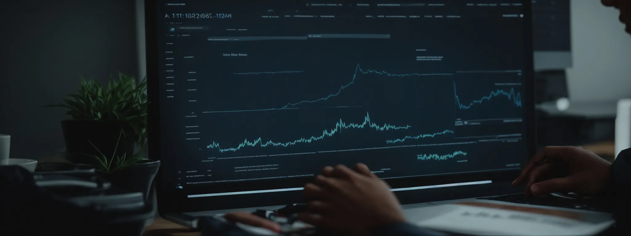a person analyzing graphs and charts on a computer screen displaying website performance metrics.