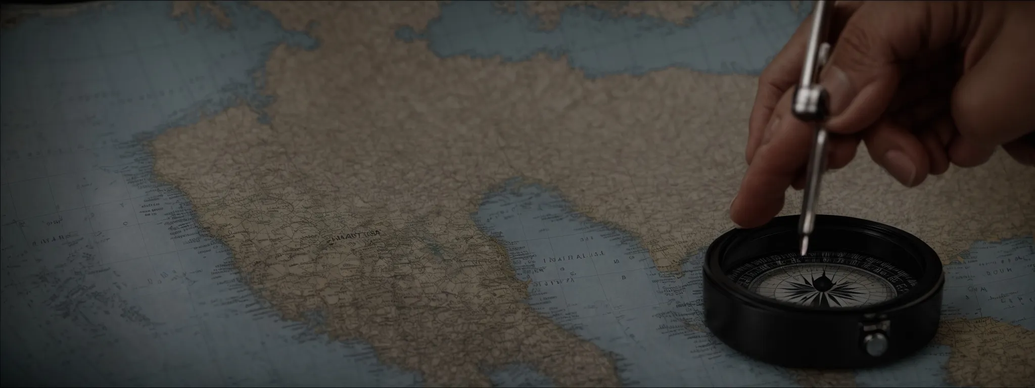a navigator sets a compass on a map, plotting a course across uncharted territories.