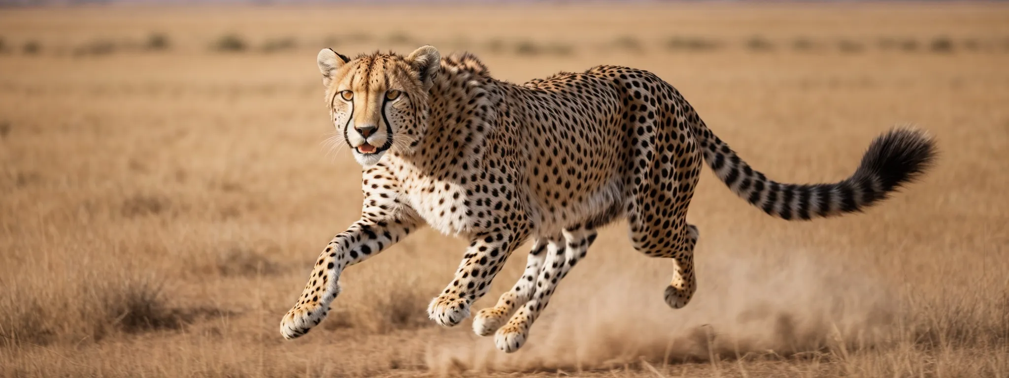 a cheetah in mid-sprint across the savannah, embodying speed and efficiency.