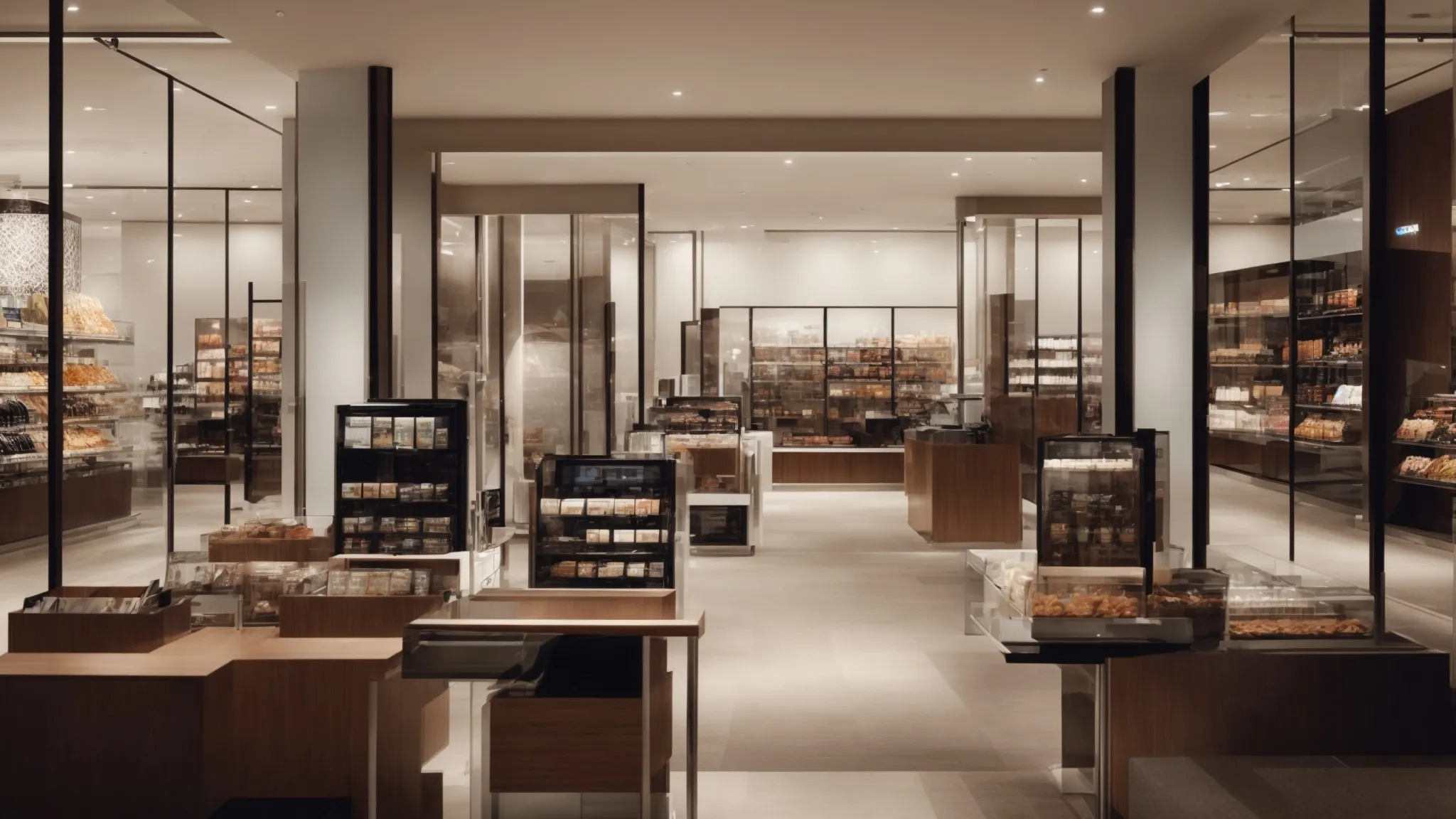 a panoramic view of an elegant digital store interface displayed across multiple devices, showcasing a variety of products.