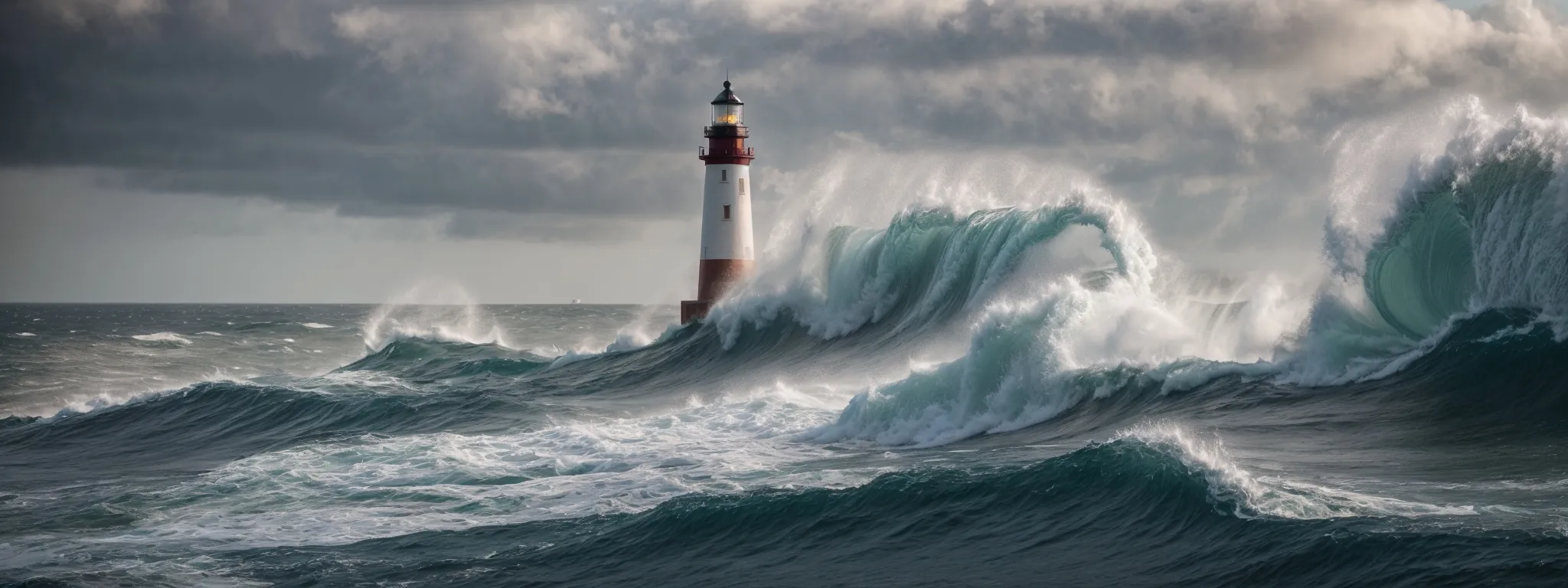 a lighthouse stands firm amidst a dynamic seascape, symbolizing guidance and steadfastness in the fluid world of seo tactics.