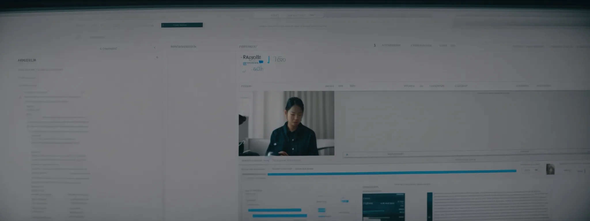 a person sits before a computer screen displaying a webpage with a magnifying glass hovering over it, symbolizing seo optimization.