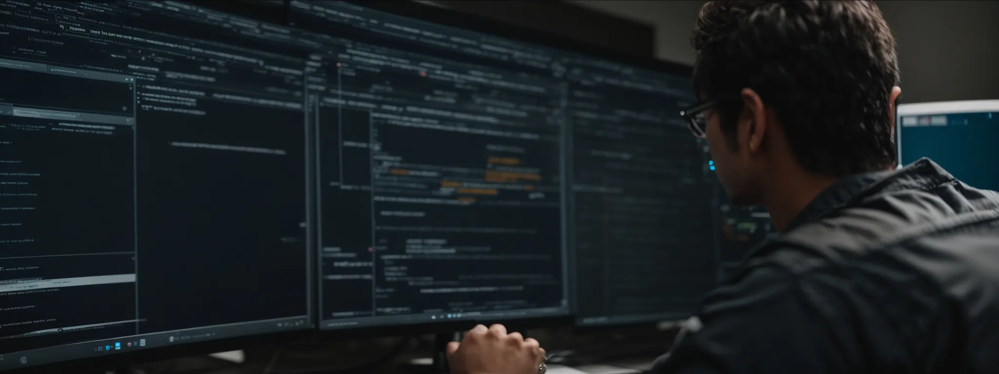 a web developer reviews a well-structured website interface on a computer screen, indicating a focus on seo elements.
