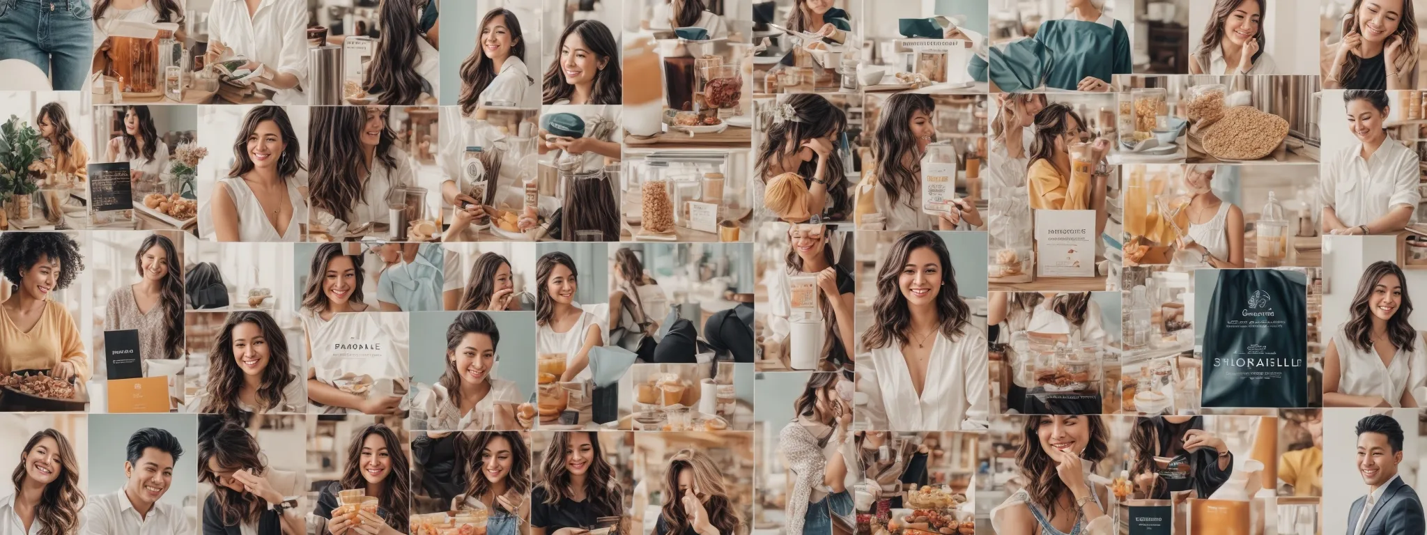 a collage of smiling people showcasing a variety of products, giving the impression of widespread approval and satisfaction.