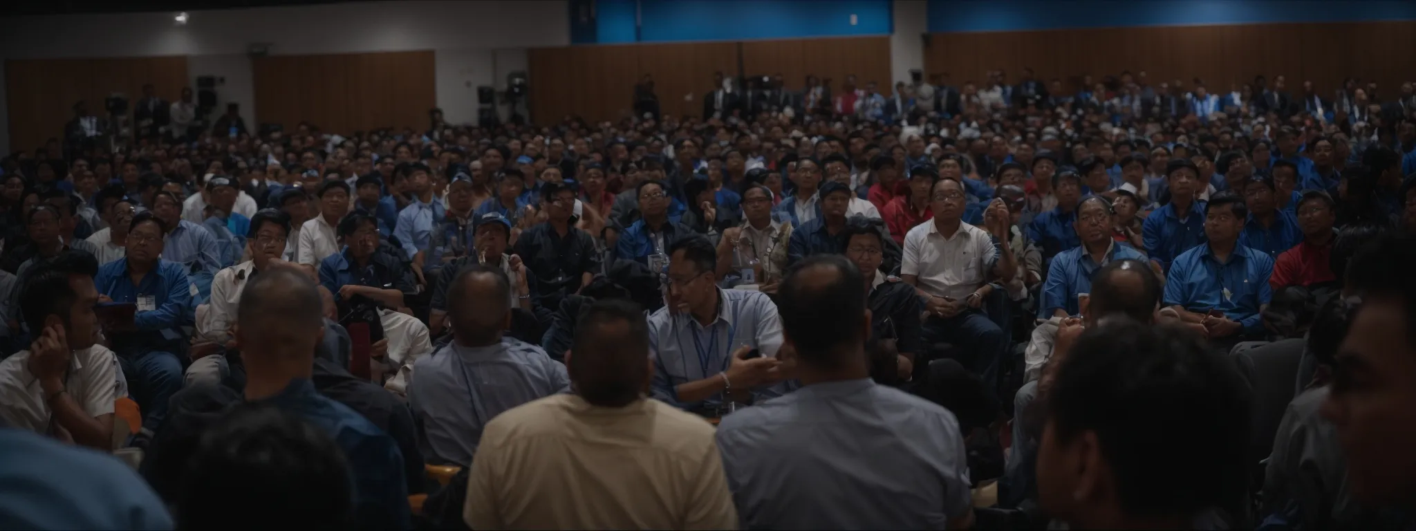 a plumber presenting at a conference laden with industry professionals.