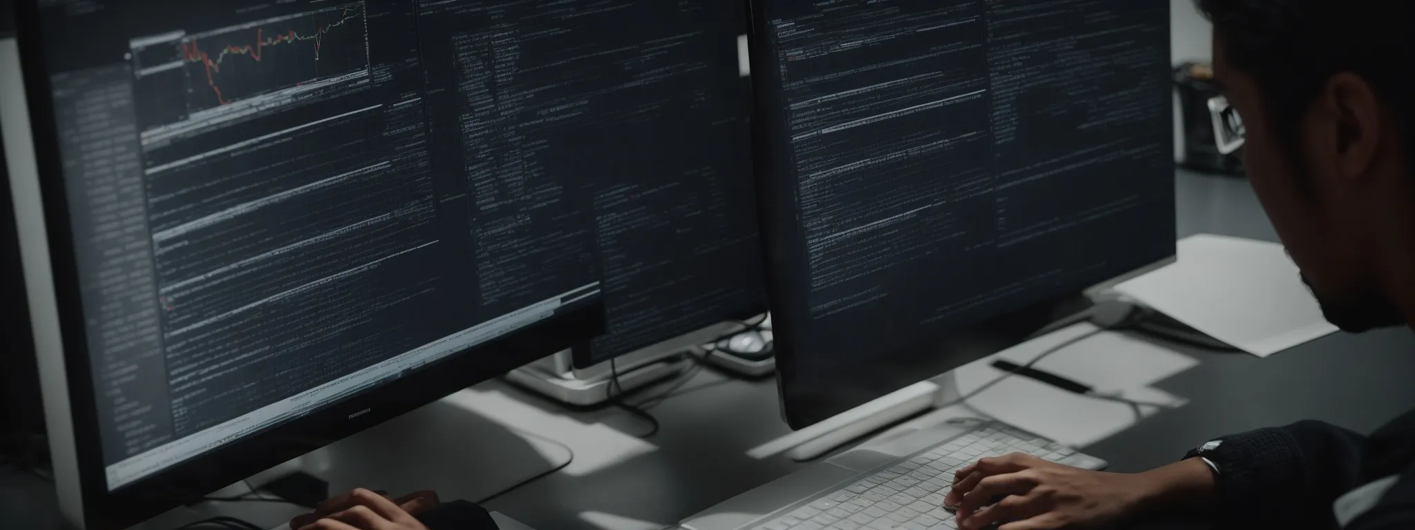 a person analyzing data on a computer screen with pages of a website open for seo inspection.