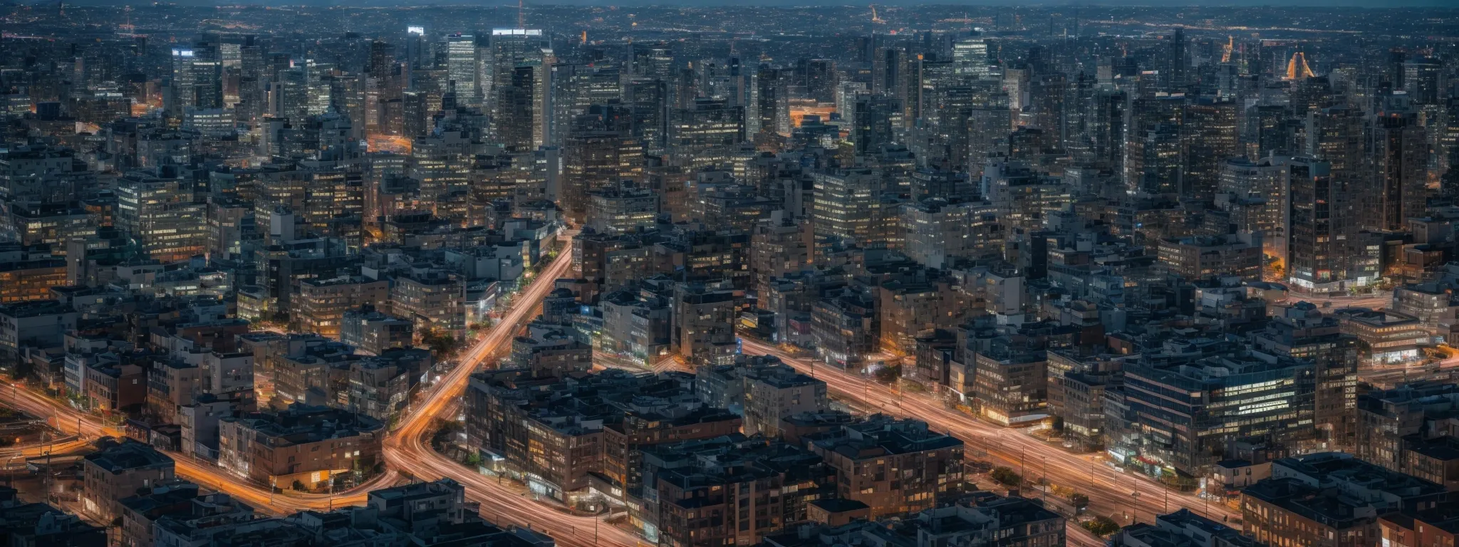 a panoramic view of a bustling cityscape transitioning into a digital grid to symbolize the seamless integration of seo strategies within modern business infrastructure.