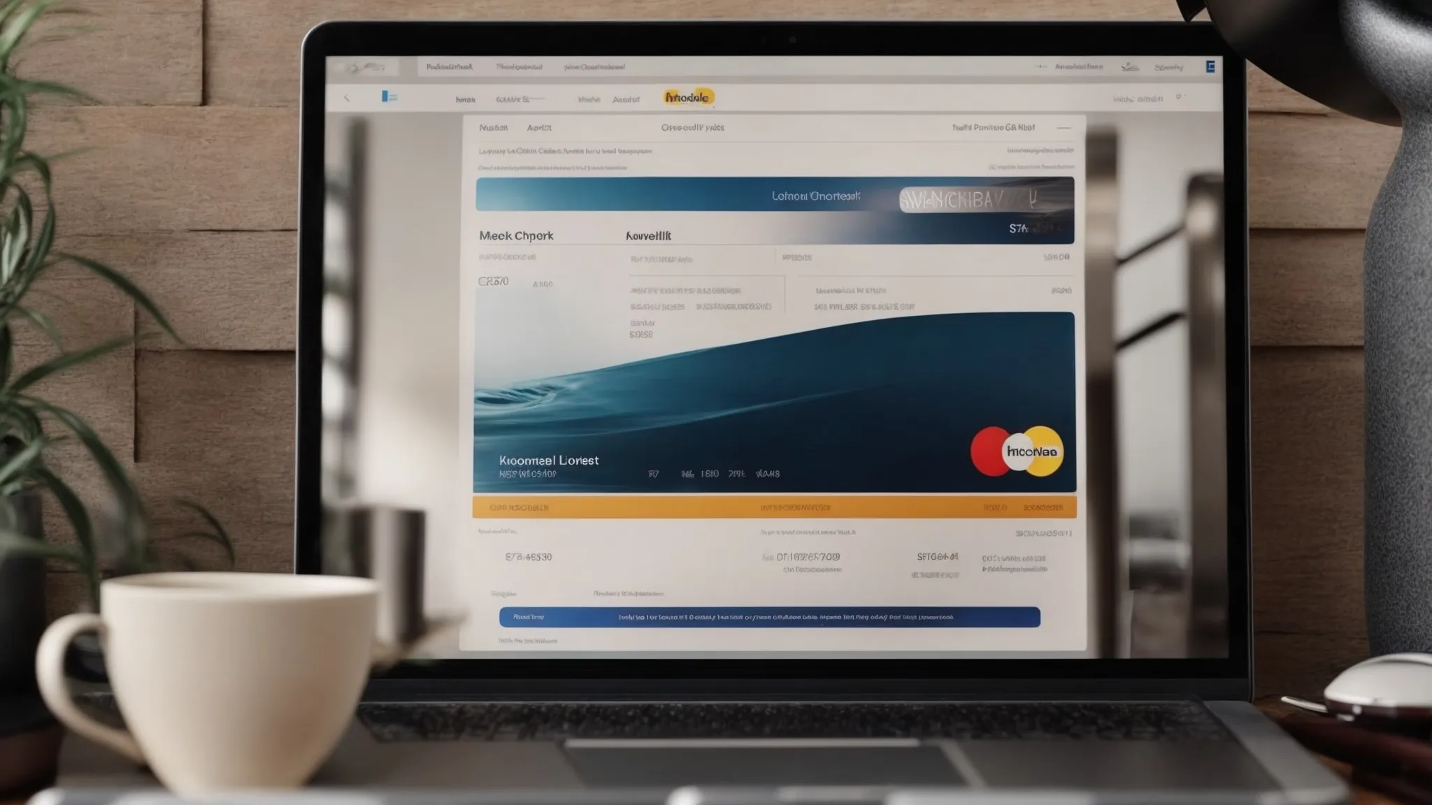 a laptop displaying an online store's checkout page on a table with a credit card beside it.