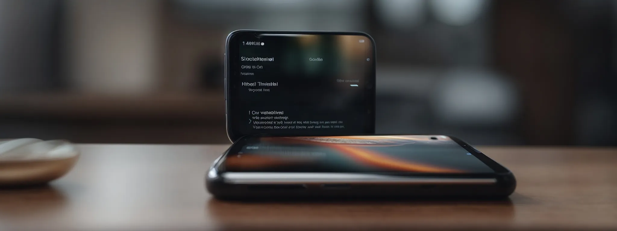 a smartphone displaying a lightning-fast load of a crisp, minimalistic web page against a blurred background, symbolizing optimized mobile user experience.