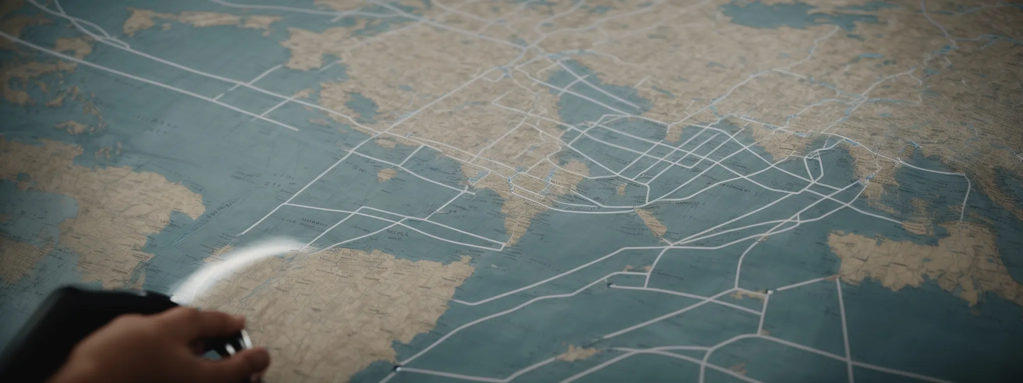 a digital marketing team evaluates a world map with traffic flow lines, symbolizing targeted global seo strategies.