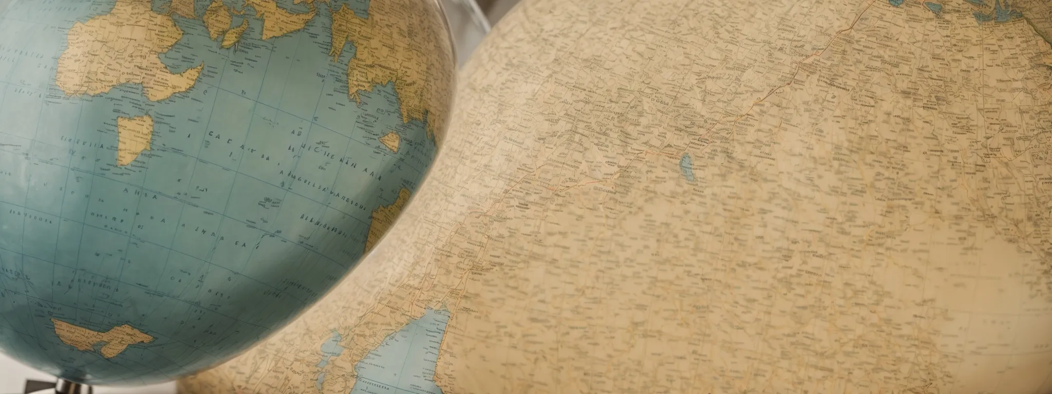 a globe and a map pinned with various locations illustrate the global-local dichotomy of seo strategies.