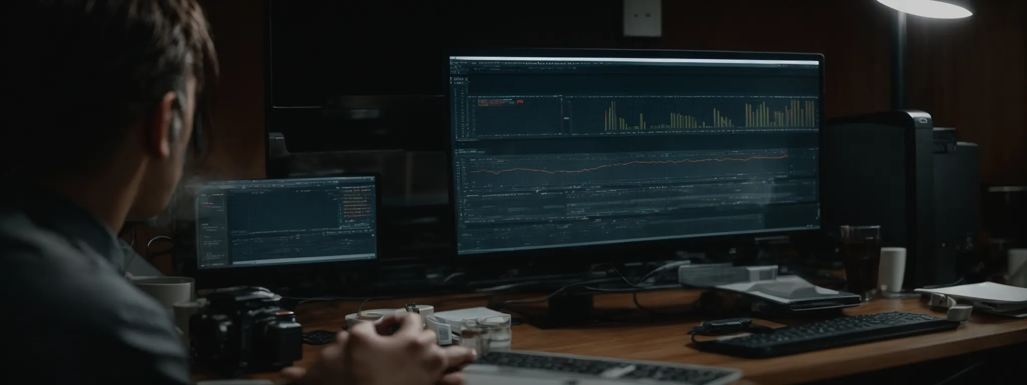 a content creator analyzes data on a computer screen, enhancing a webpage for optimal seo performance.