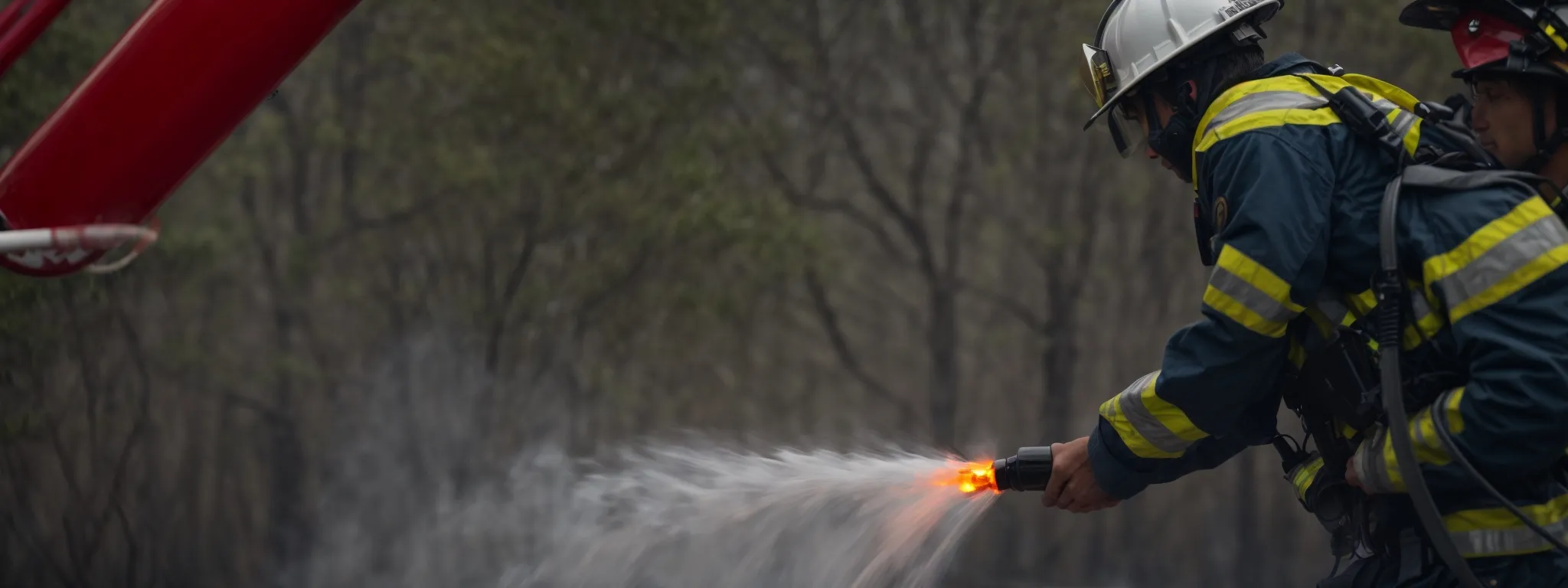 a firefighter demonstrates the use of a fire extinguisher during a community safety training event.