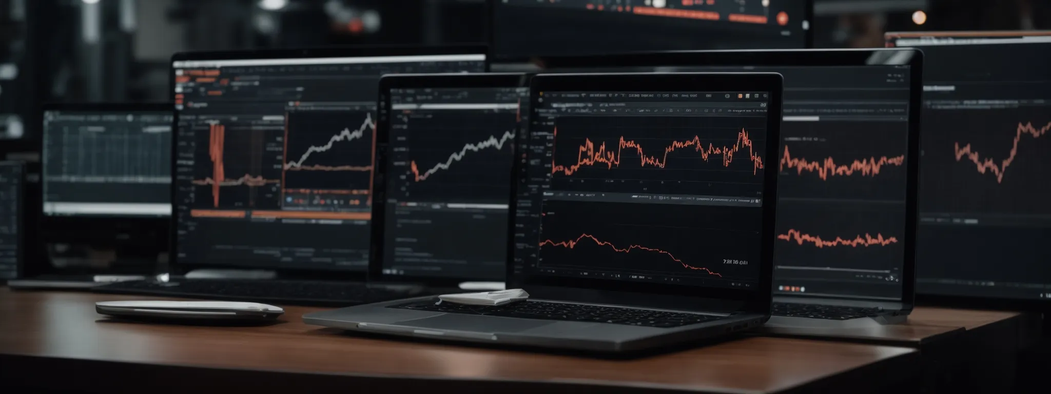 a laptop displaying graphs on email campaign performance with industrial gears in the background.