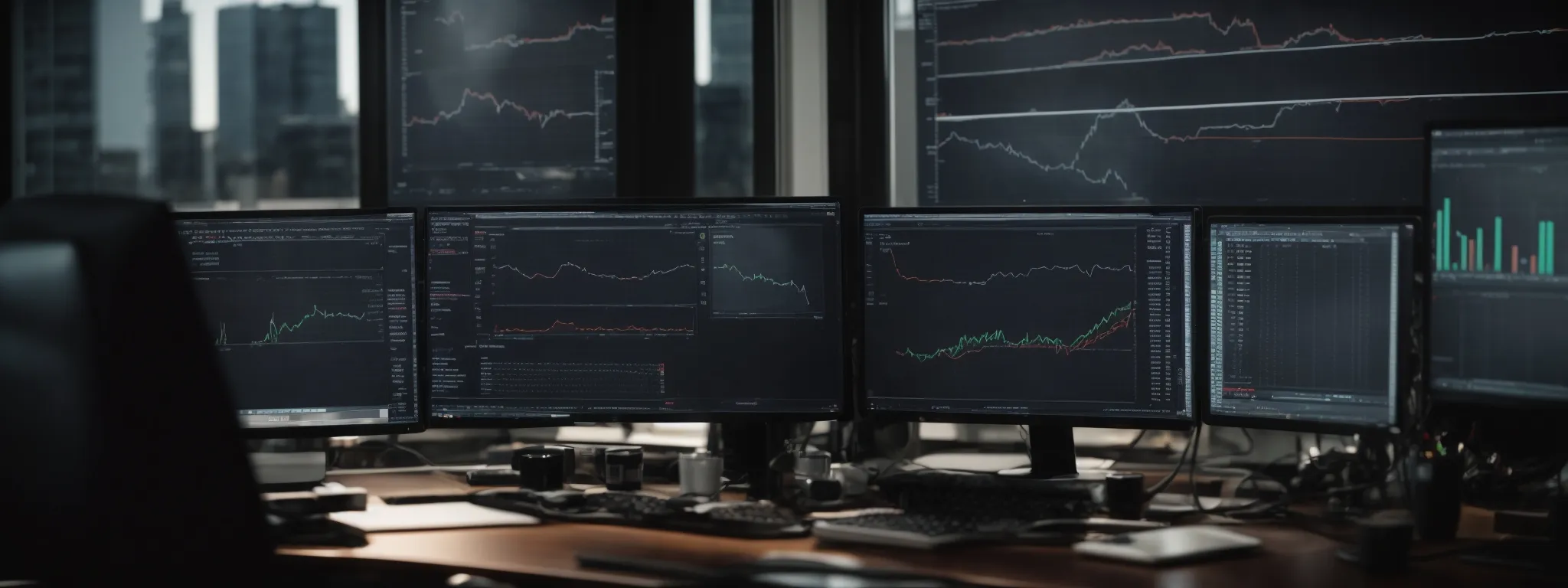 a computer screen showing graphs and analytics for seo performance within a modern office environment.