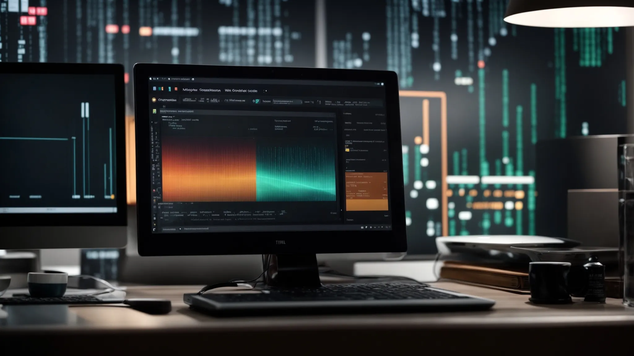 a laptop displays a compact and organized code editor alongside performance analytics on its screen.