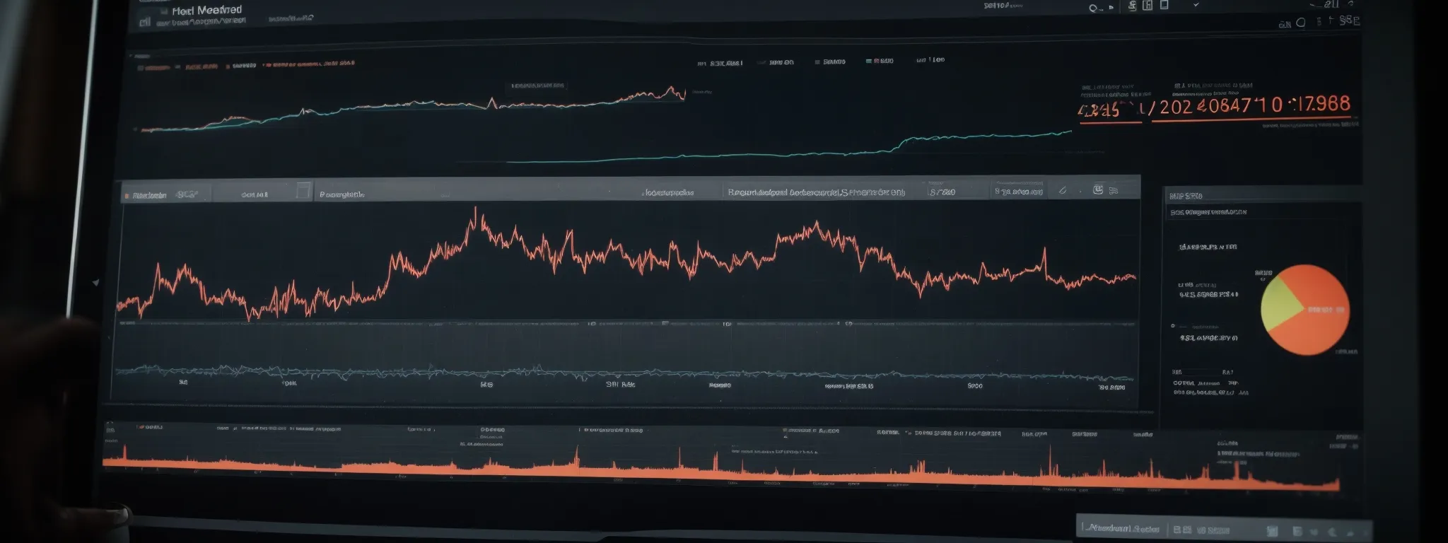 charts and graphs are dynamically displayed on a computer screen, showcasing seo performance metrics.