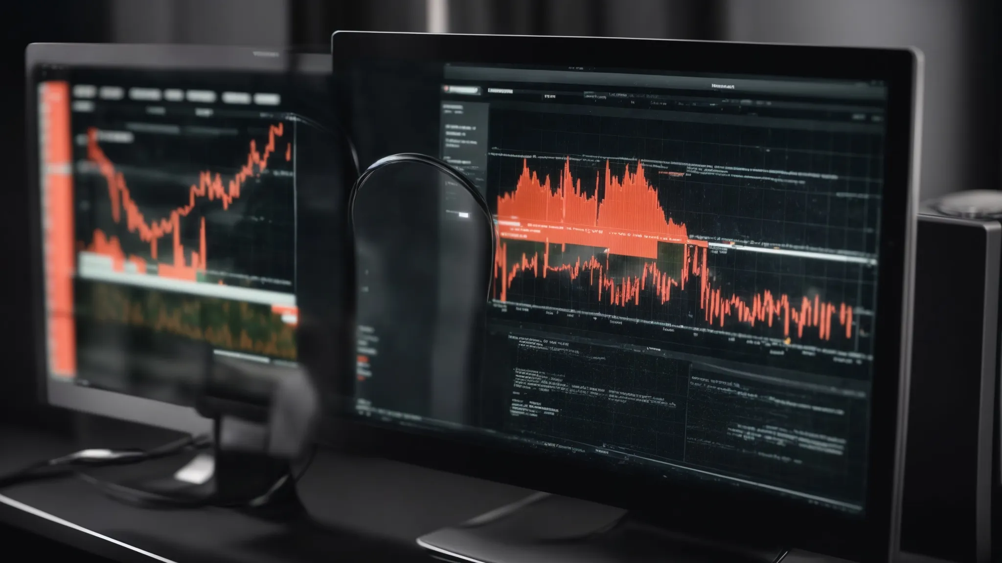 two computer screens displaying a graph with different website structures, one for a subdomain and the other for a subdirectory, with a magnifying glass pointing towards them as if analyzing their impact on seo.