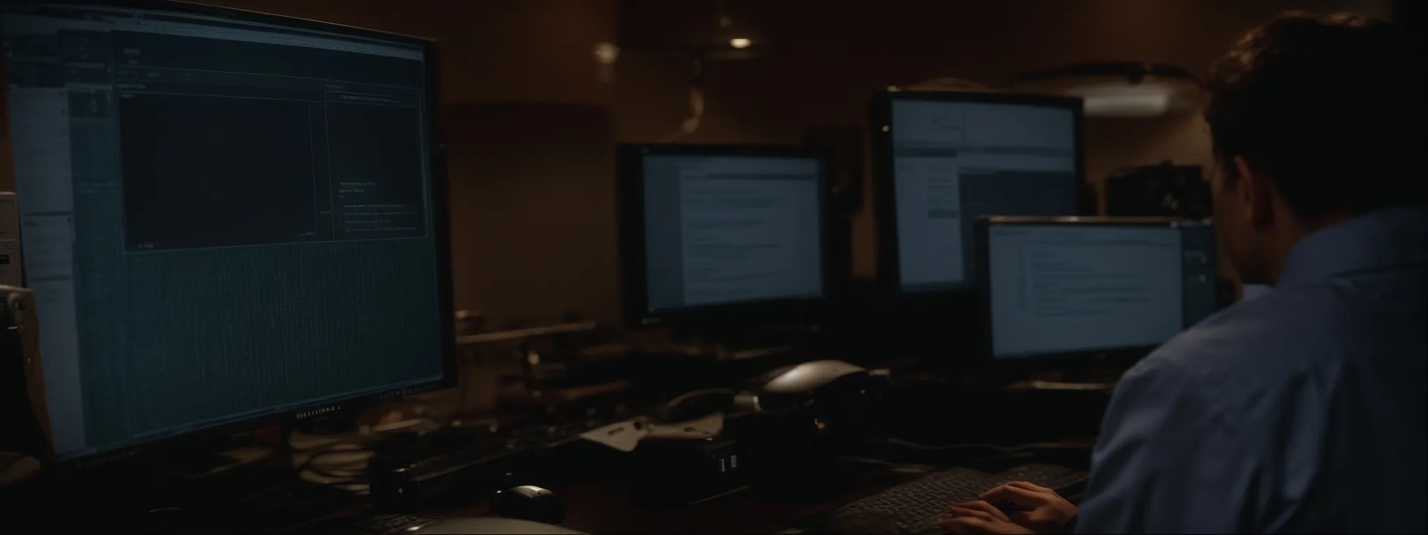an early computer user performing a web search on a bulky desktop monitor displaying a primitive search engine interface.