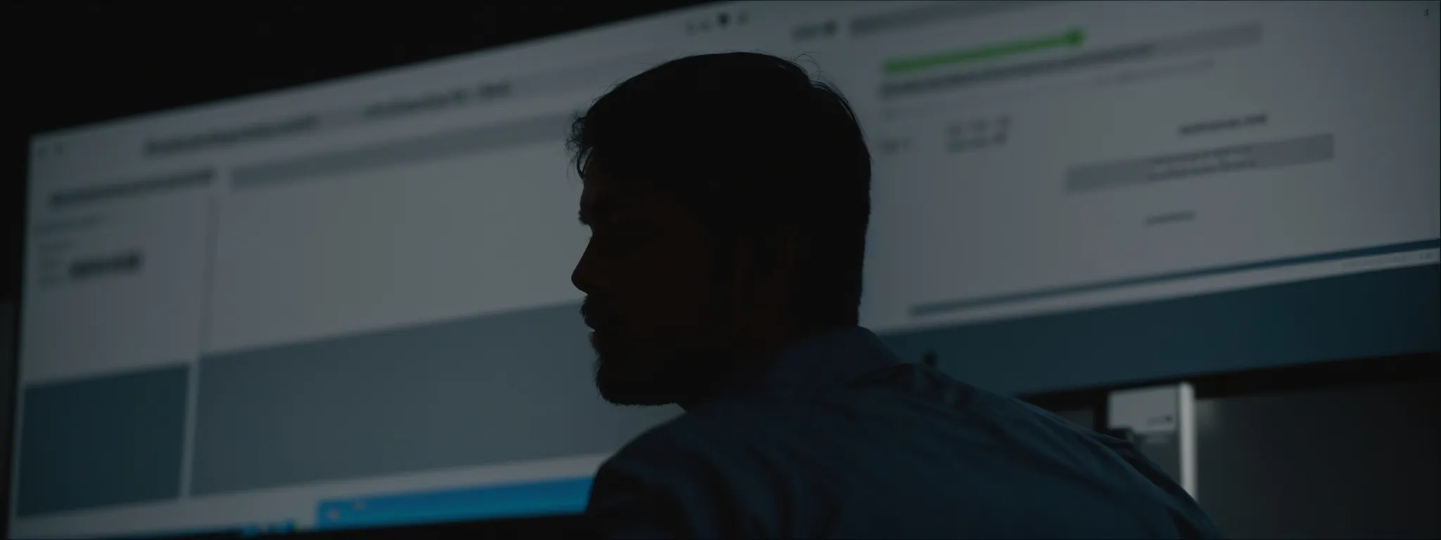 a website owner contemplates before a screen displaying a secure, anonymous avatar and a magnifying glass hovering over a web address bar.