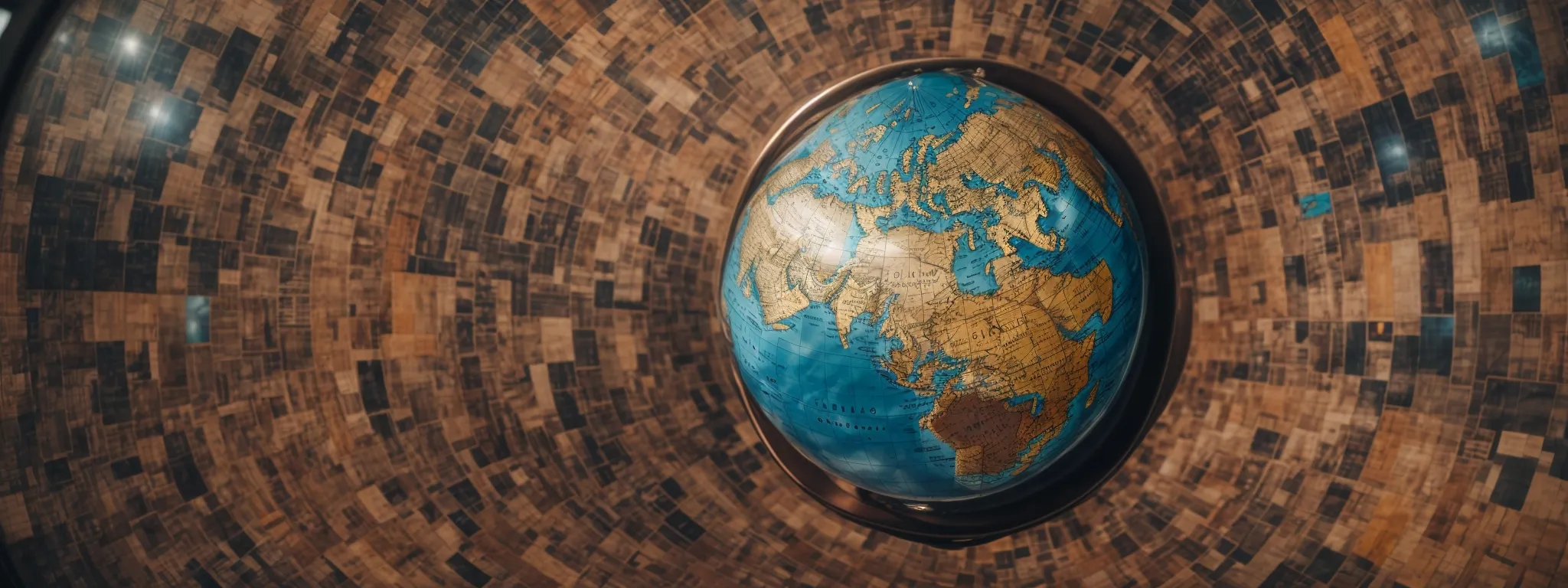 a globe surrounded by diverse market analytics charts and digital marketing icons.