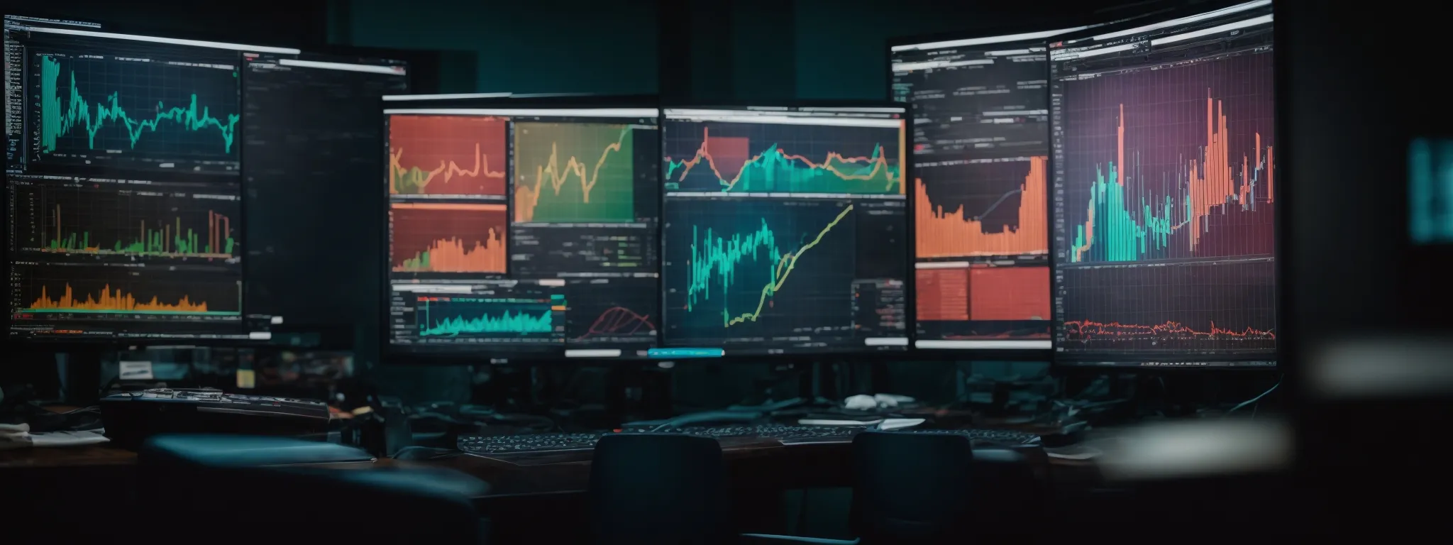 a professional gazes intently at a computer screen displaying colorful graphs and charts that depict website user behavior patterns.