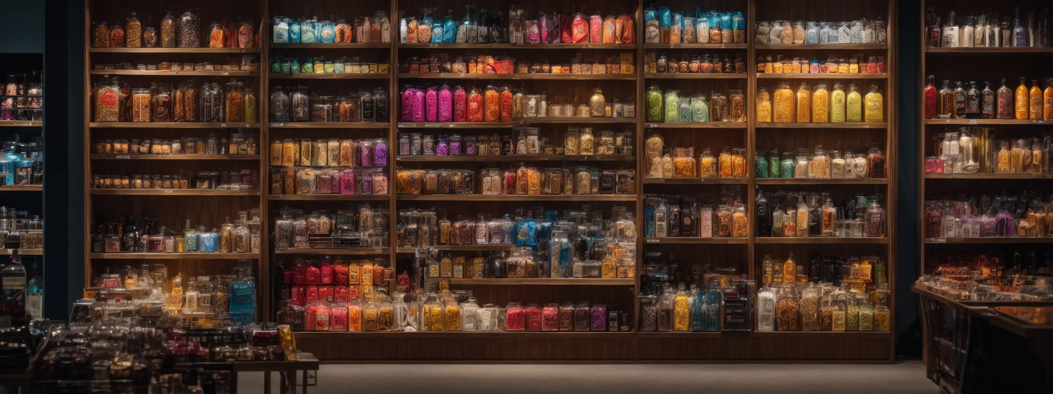 a colorful array of identical products displays the variety of choices available to consumers.