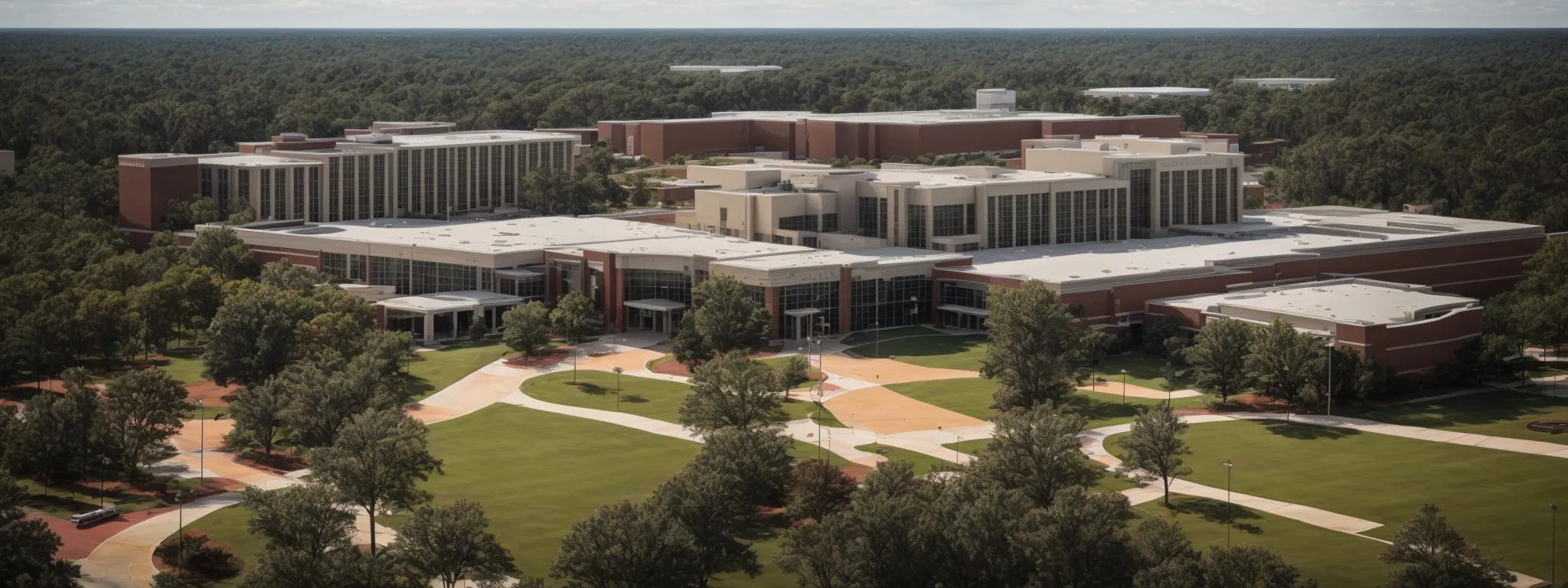an expansive college campus with modern facilities, indicative of alabama's educational focus on digital marketing.