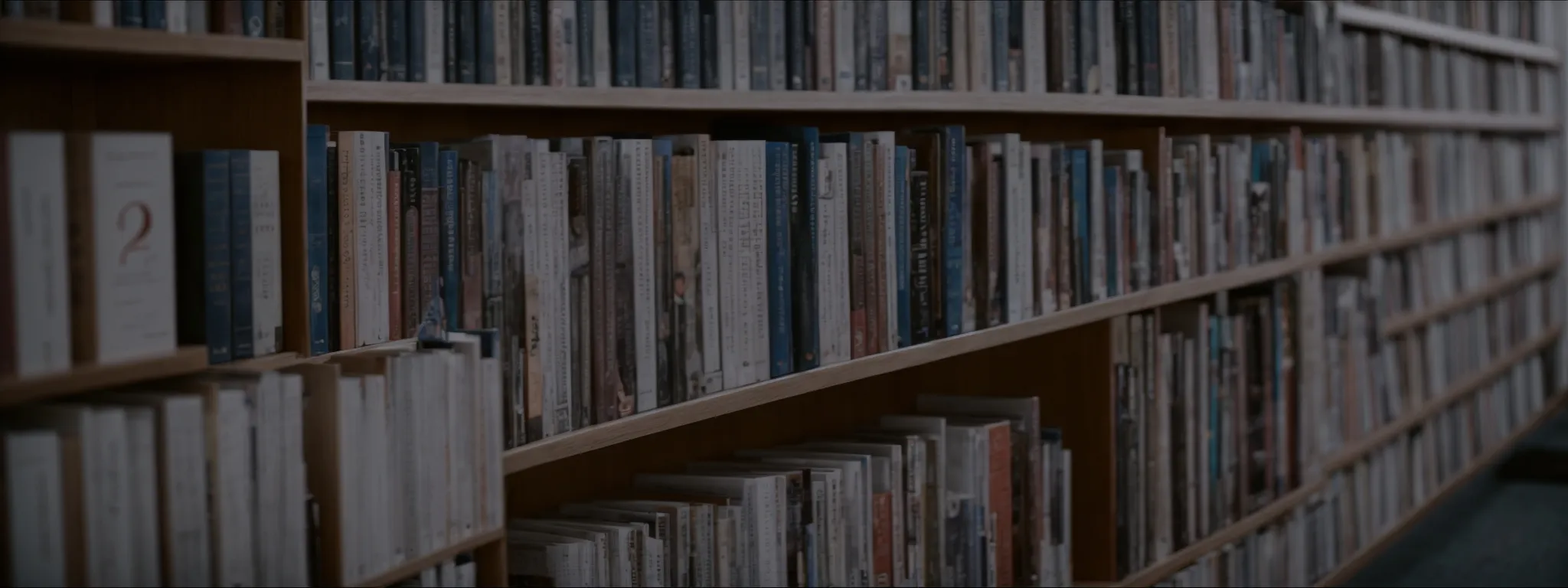 an organized library shelf with labeled sections and books neatly arranged in ascending order.