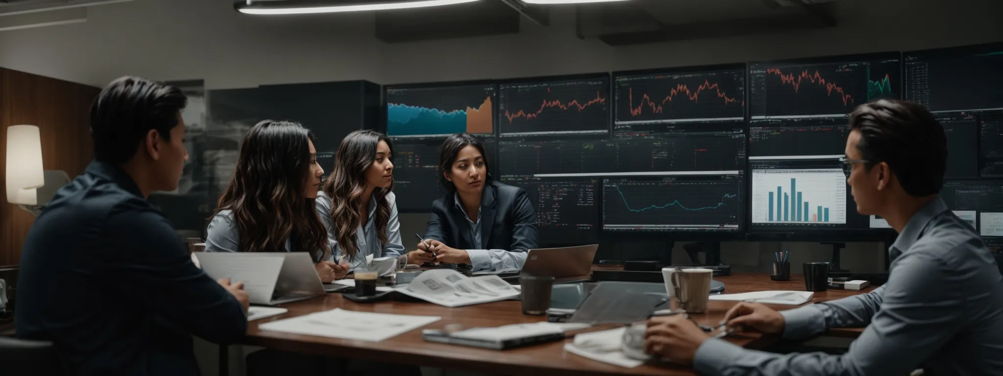 a marketing team scrutinizes analytics dashboards to gauge the impact and alignment of digital content with their strategic objectives.