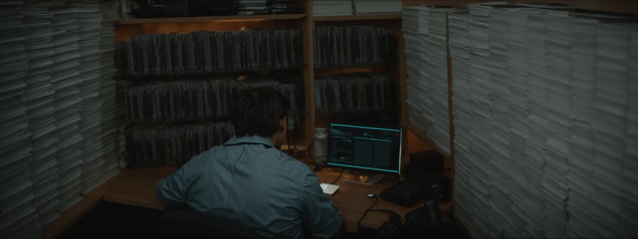 a professional at a computer showcasing an organized directory of well-labeled files.