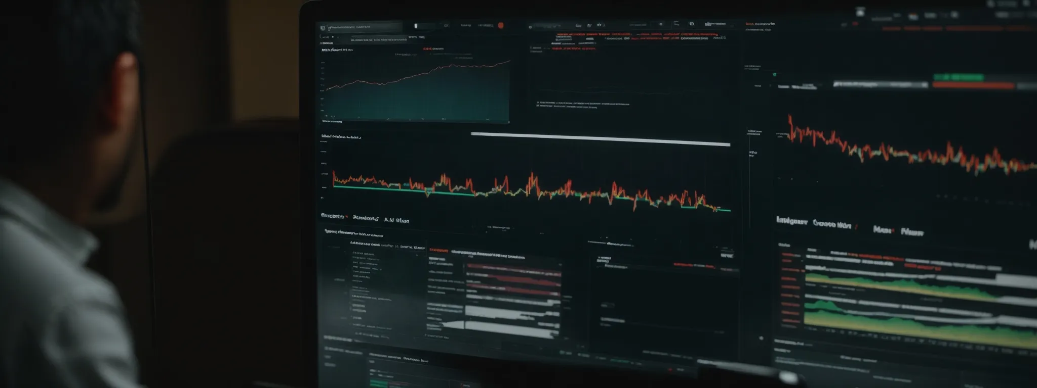 a marketing professional studies analytics on a computer screen displaying a website's traffic data.