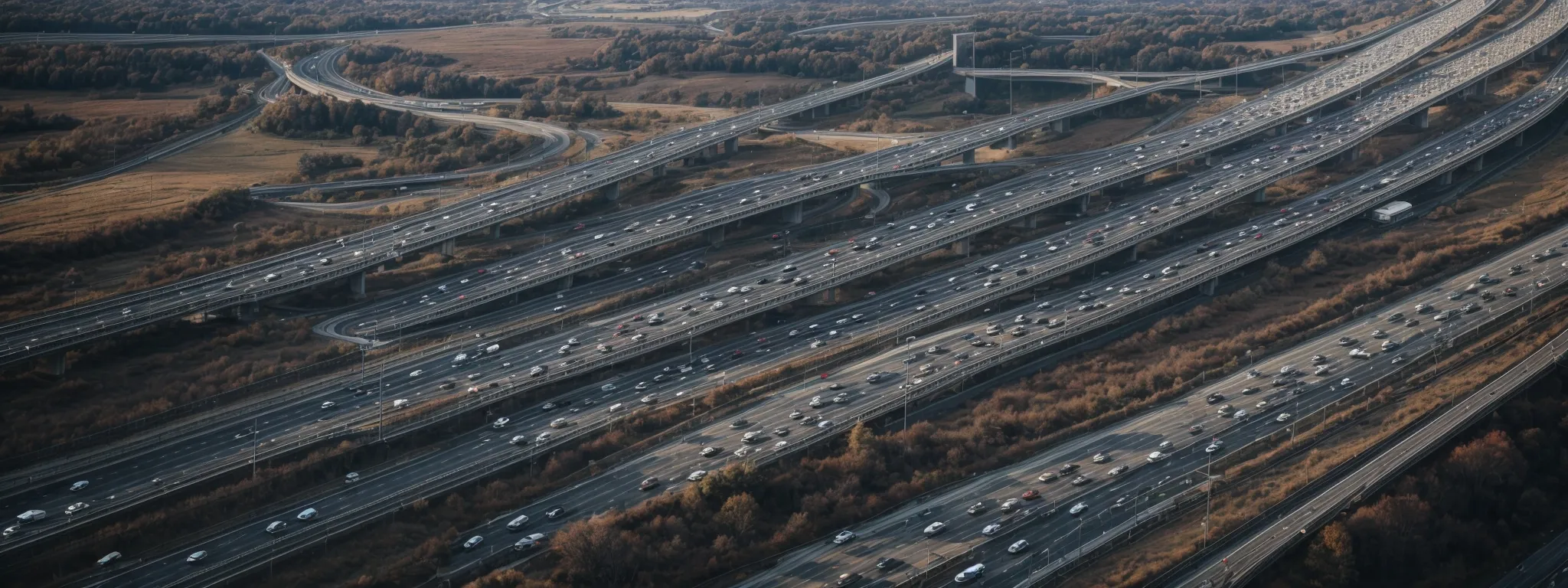 a sprawling network of highways filled with a constant stream of vehicles illustrating the movement and patterns of web traffic.