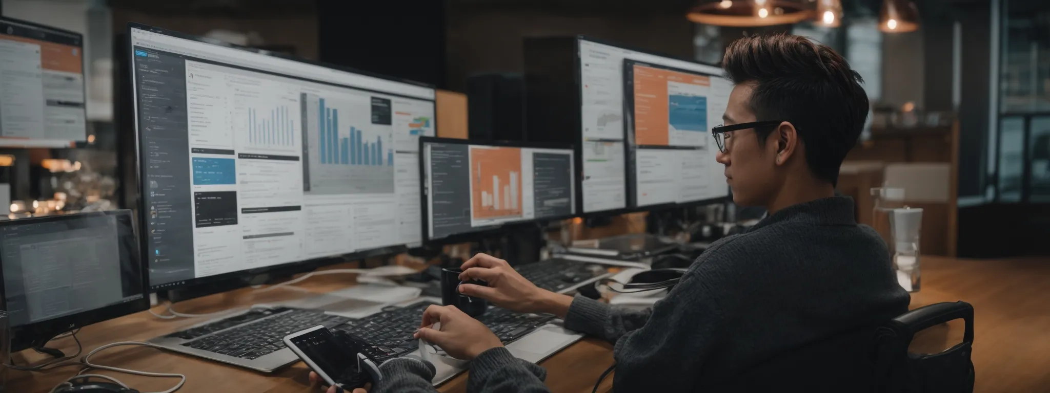 a professional seo strategist quickly toggles through various tabs on a firefox browser to analyze website analytics.